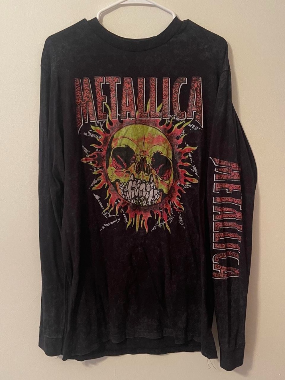 Metallica Long Sleeve Band Tee - Black with Neon Skull Graphic